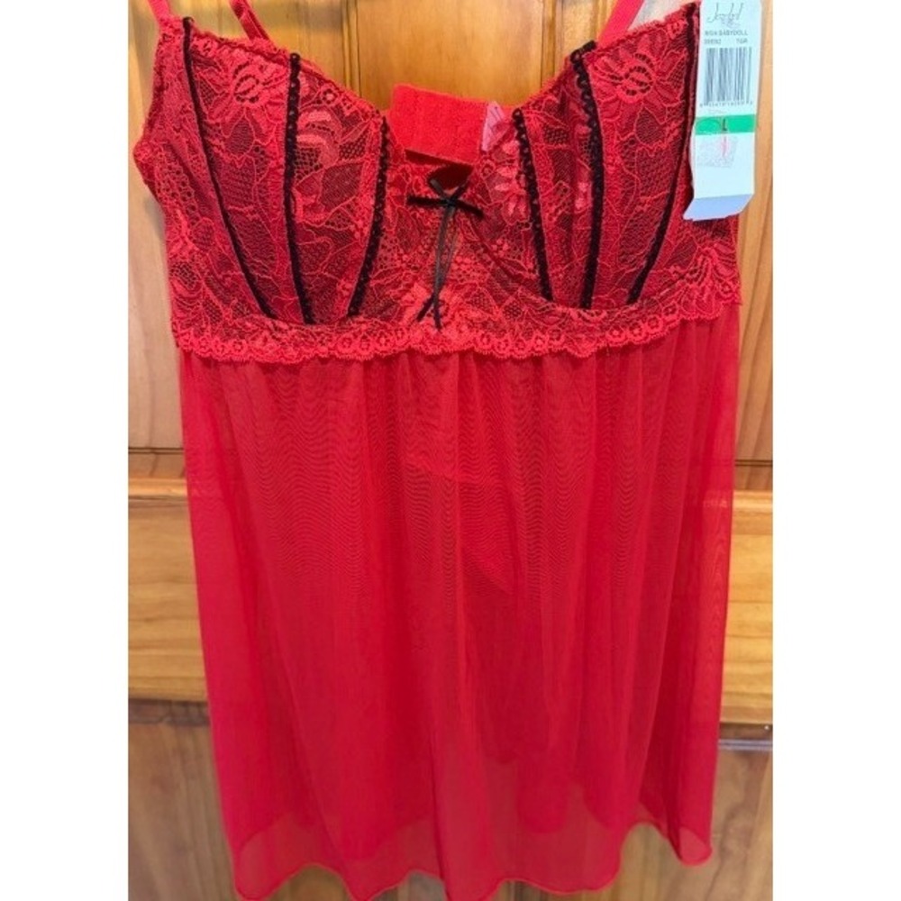 Jezebel Red Lace Underwire Babydoll Chemise and G-String Set Size Large 999562 - Picture 4 of 7